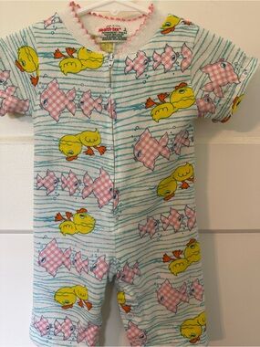 Vintage 1970’s Health-Tex Short Romper Sz 3 months   ducks fish